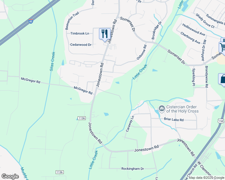 map of restaurants, bars, coffee shops, grocery stores, and more near 4841 Jonestown Trail in Winston-Salem