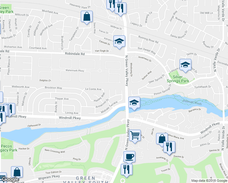 map of restaurants, bars, coffee shops, grocery stores, and more near 242 Elkins Circle in Henderson