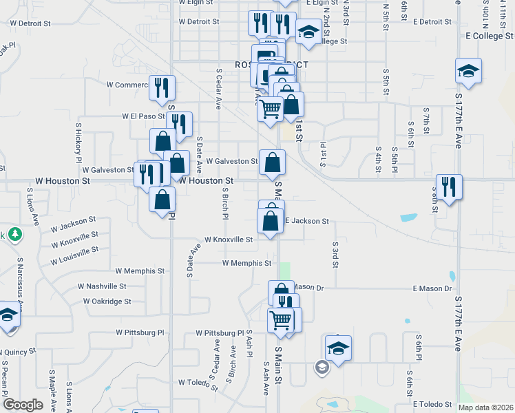 map of restaurants, bars, coffee shops, grocery stores, and more near 824 South Main Street in Broken Arrow