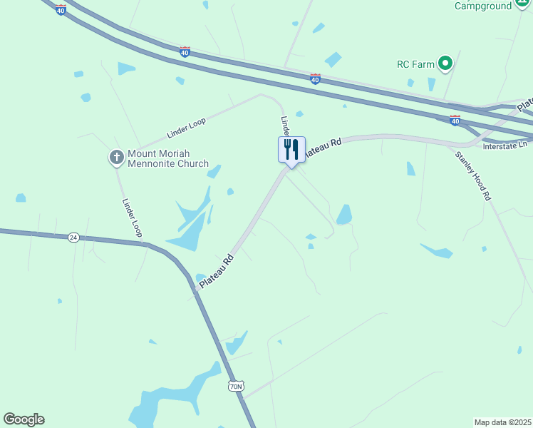 map of restaurants, bars, coffee shops, grocery stores, and more near 7535 Plateau Road in Crossville