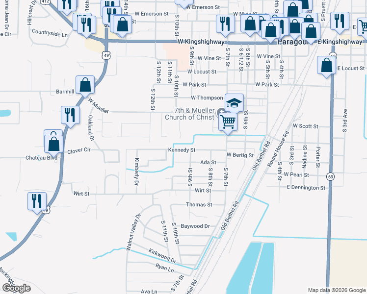 map of restaurants, bars, coffee shops, grocery stores, and more near 901 Kennedy Street in Paragould