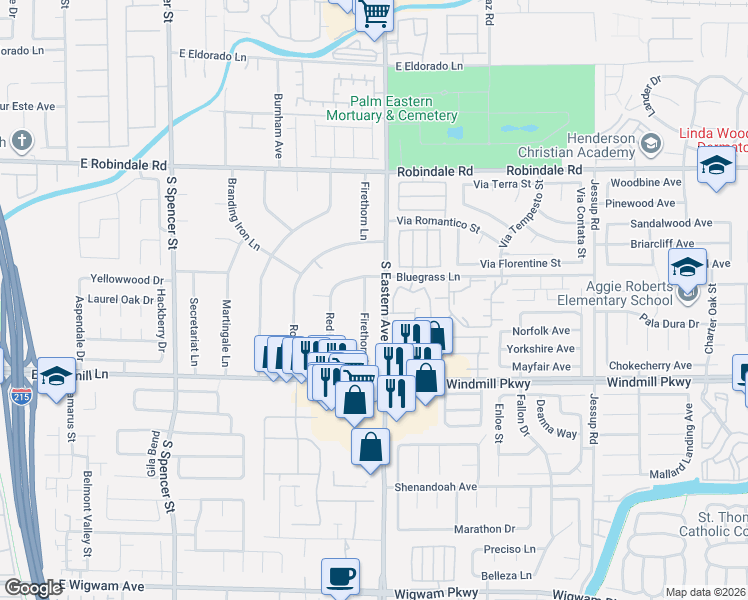 map of restaurants, bars, coffee shops, grocery stores, and more near 7942 Firethorn Lane in Las Vegas