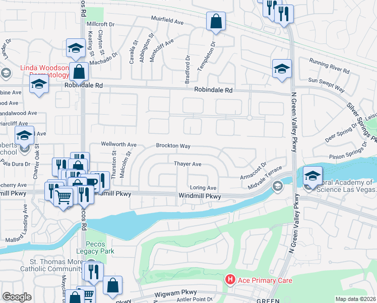 map of restaurants, bars, coffee shops, grocery stores, and more near 2360 Tilden Way in Henderson