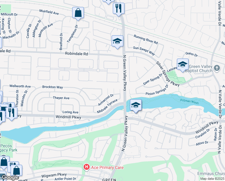 map of restaurants, bars, coffee shops, grocery stores, and more near 245 Farlin Circle in Henderson