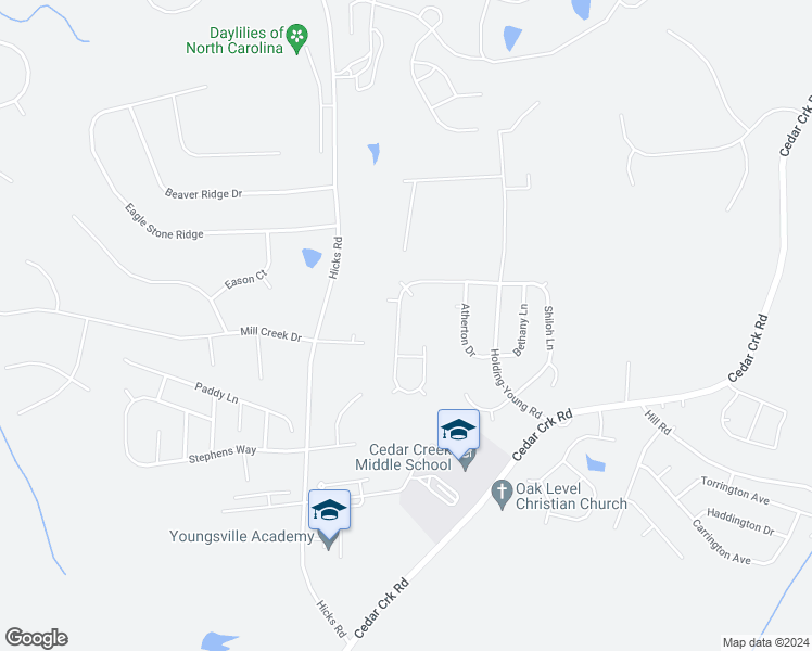 map of restaurants, bars, coffee shops, grocery stores, and more near 185 Alcock Lane in Youngsville