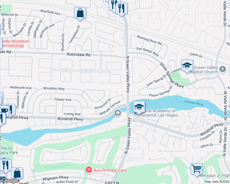 map of restaurants, bars, coffee shops, grocery stores, and more near 242 Elkins Circle in Henderson