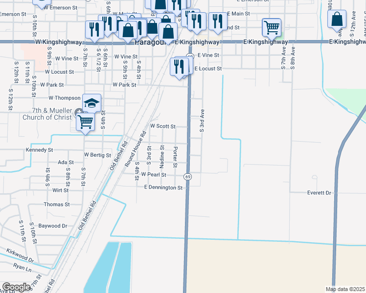 map of restaurants, bars, coffee shops, grocery stores, and more near 110 West Baldwin Street in Paragould