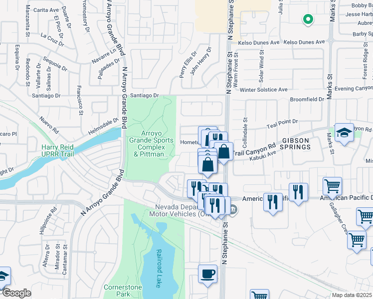 map of restaurants, bars, coffee shops, grocery stores, and more near 1434 Ozzie Smith Avenue in Henderson