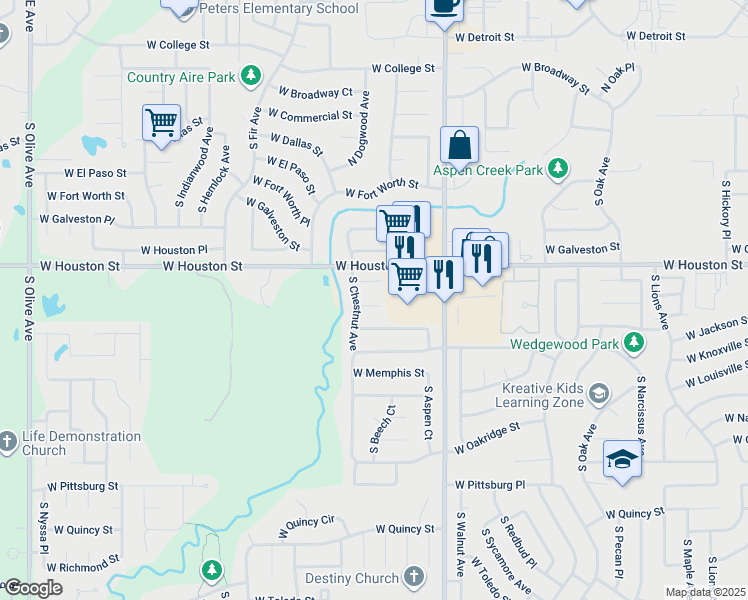 map of restaurants, bars, coffee shops, grocery stores, and more near 2316 West Jackson Street in Broken Arrow