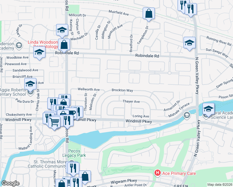 map of restaurants, bars, coffee shops, grocery stores, and more near 2376 Tilden Way in Henderson