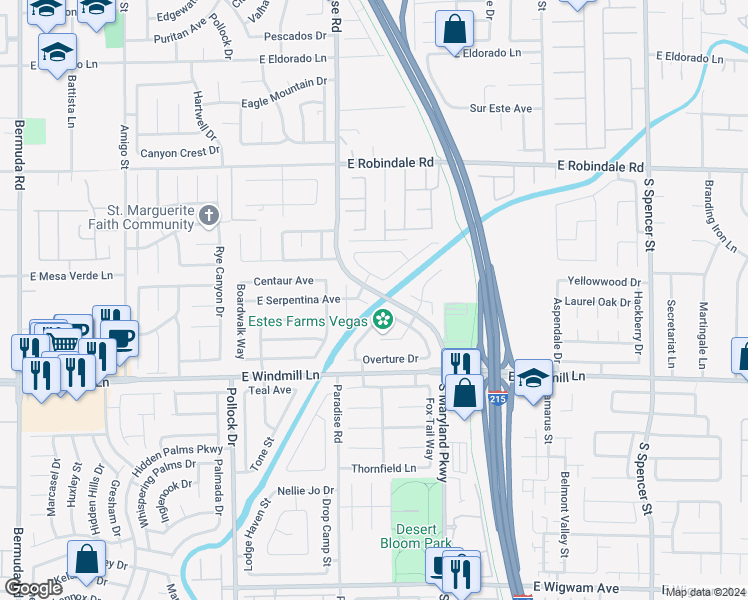 map of restaurants, bars, coffee shops, grocery stores, and more near 1080 East Serpentina Avenue in Las Vegas