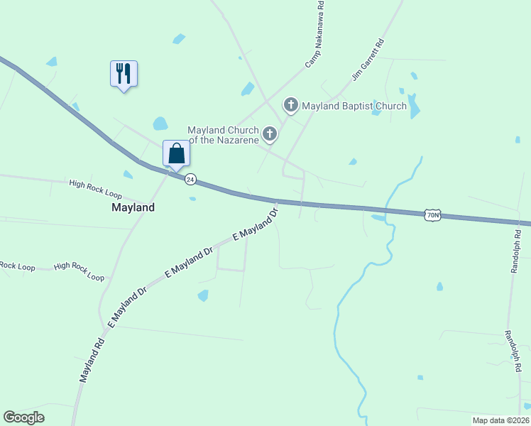 map of restaurants, bars, coffee shops, grocery stores, and more near 2327 Mayland Road in Crossville