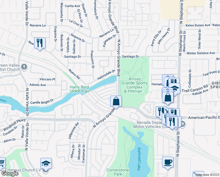 map of restaurants, bars, coffee shops, grocery stores, and more near 1611 Box Step Drive in Henderson