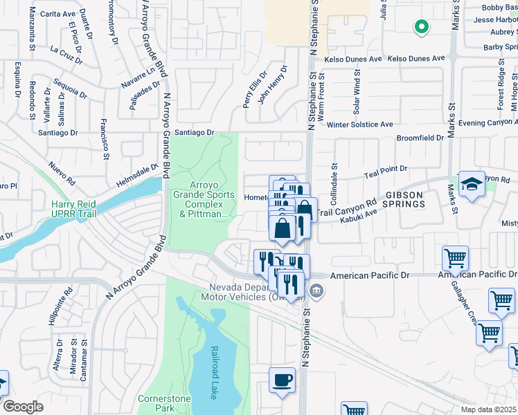 map of restaurants, bars, coffee shops, grocery stores, and more near 1428 Ozzie Smith Avenue in Henderson