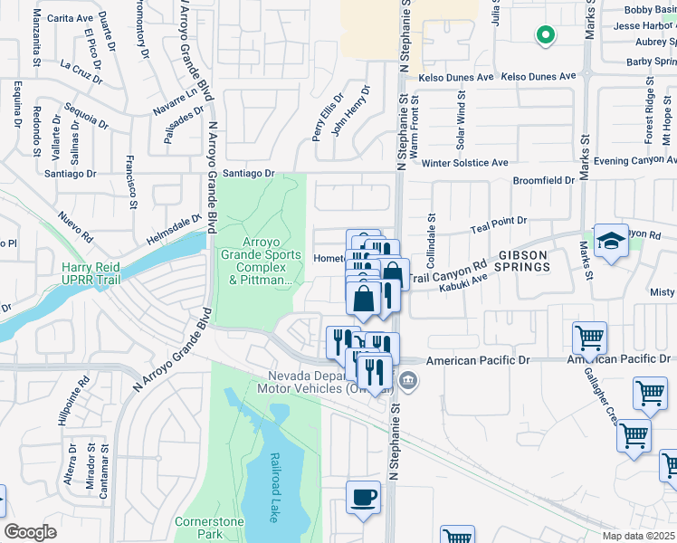 map of restaurants, bars, coffee shops, grocery stores, and more near 1424 Ozzie Smith Avenue in Henderson