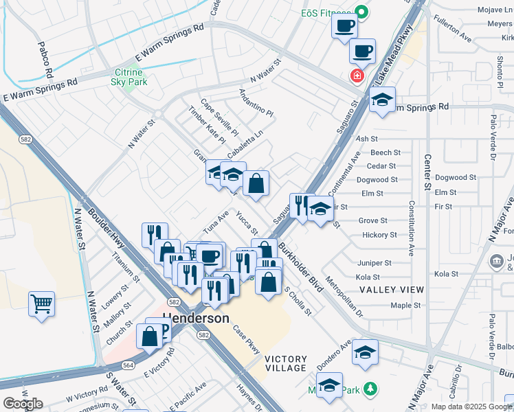 map of restaurants, bars, coffee shops, grocery stores, and more near 451 East Lake Mead Parkway in Henderson
