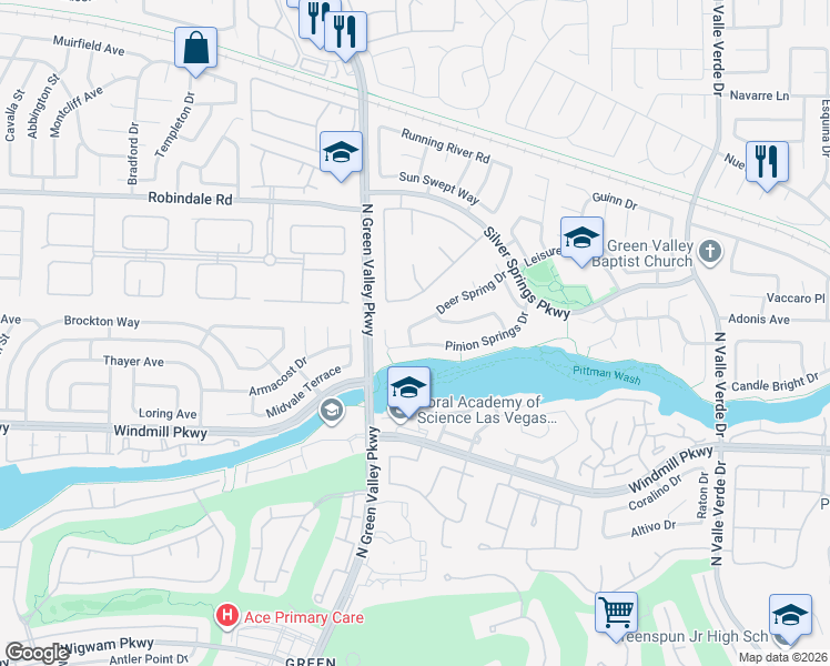 map of restaurants, bars, coffee shops, grocery stores, and more near 2046 Pinion Springs Drive in Henderson