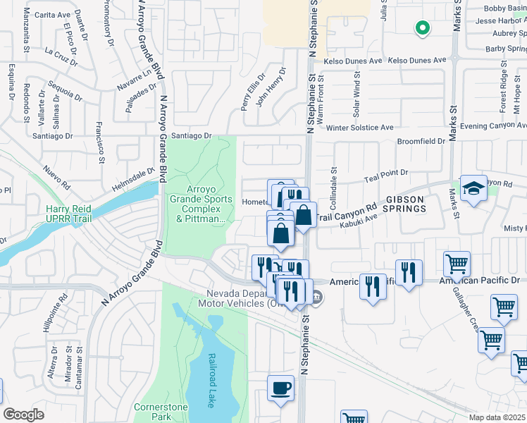 map of restaurants, bars, coffee shops, grocery stores, and more near 1434 Ozzie Smith Avenue in Henderson