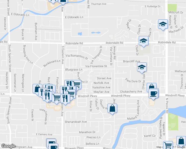 map of restaurants, bars, coffee shops, grocery stores, and more near 2772 Carnation Lane in Henderson