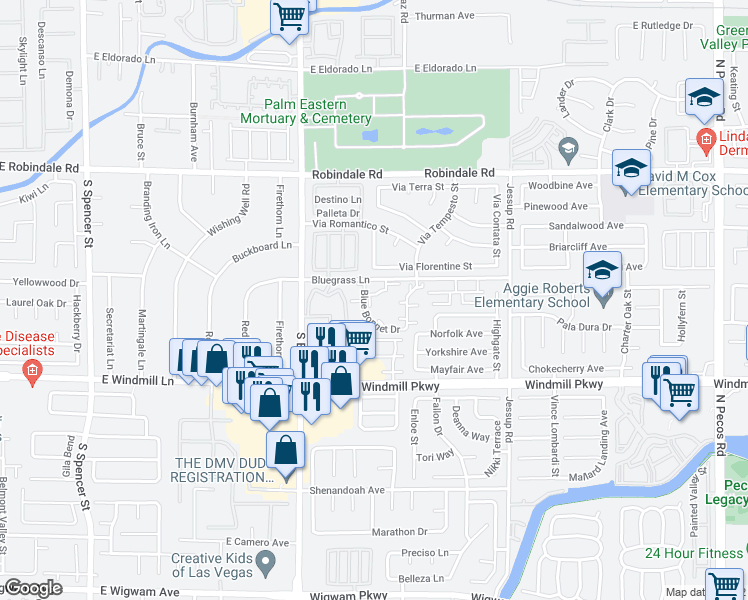 map of restaurants, bars, coffee shops, grocery stores, and more near 2737 Carnation Lane in Henderson