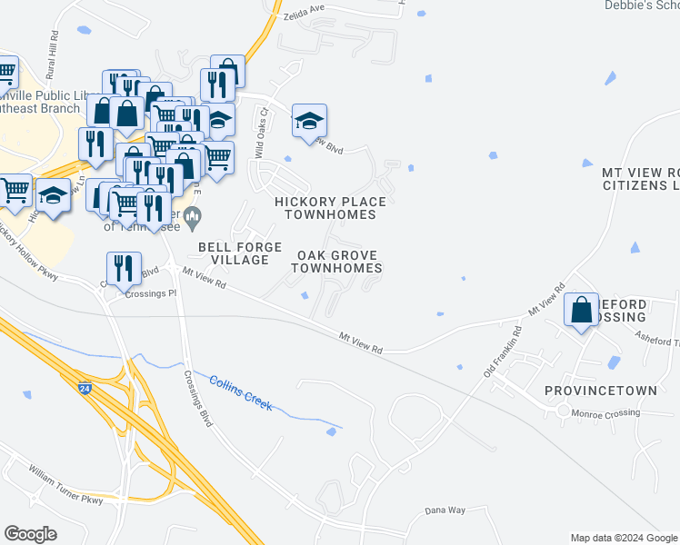 map of restaurants, bars, coffee shops, grocery stores, and more near 2940 Baby Ruth Lane in Nashville