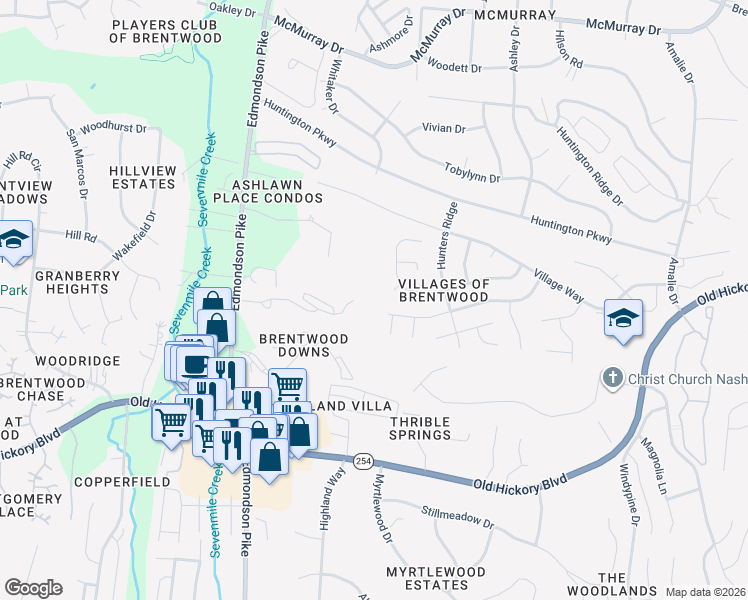 map of restaurants, bars, coffee shops, grocery stores, and more near 5149 English Village Drive in Nashville