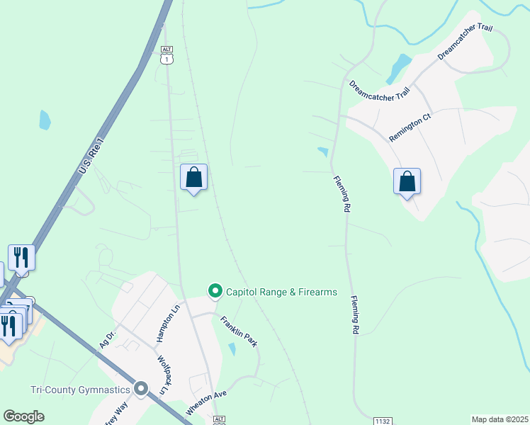 map of restaurants, bars, coffee shops, grocery stores, and more near 386 Northbrook Drive in Youngsville
