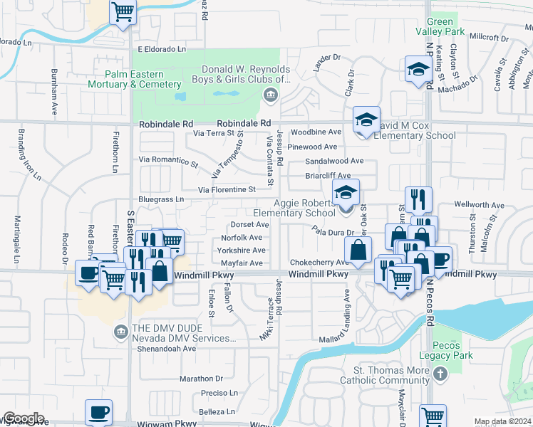 map of restaurants, bars, coffee shops, grocery stores, and more near 239 Highgate Street in Henderson