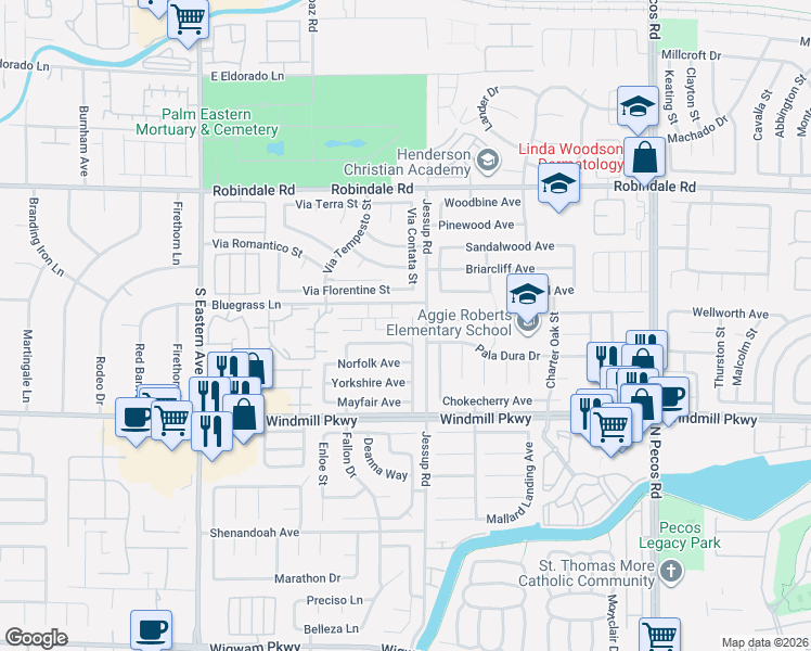 map of restaurants, bars, coffee shops, grocery stores, and more near 239 Highgate Street in Henderson