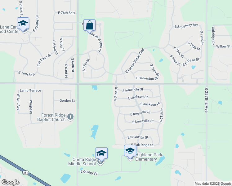 map of restaurants, bars, coffee shops, grocery stores, and more near 805 South 71st Street in Broken Arrow