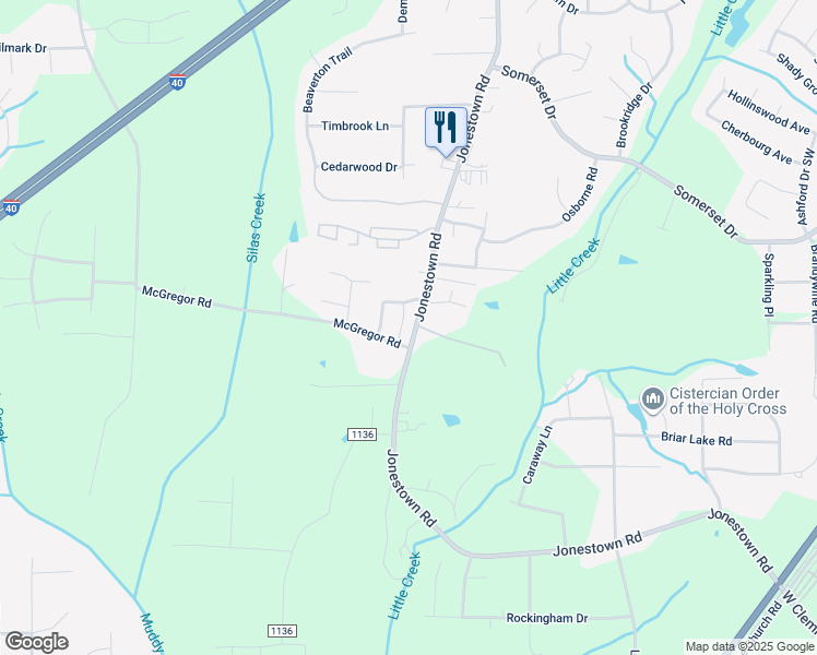 map of restaurants, bars, coffee shops, grocery stores, and more near 1427 Neville Gardens Lane in Winston-Salem