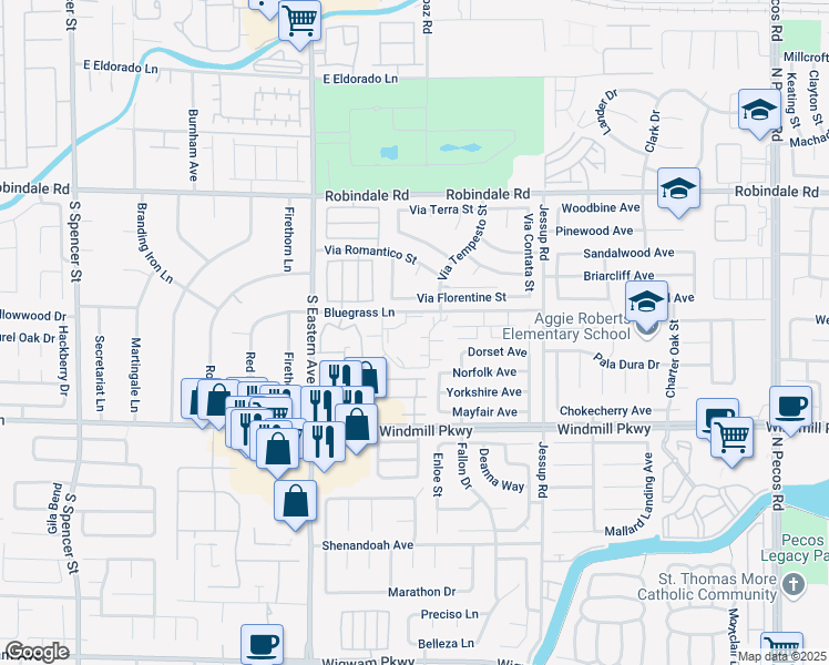 map of restaurants, bars, coffee shops, grocery stores, and more near 2895 Petunia Court in Henderson