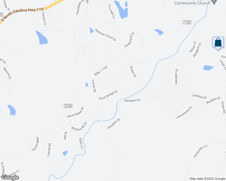 map of restaurants, bars, coffee shops, grocery stores, and more near 2236 Rock Bridge Drive in Mebane