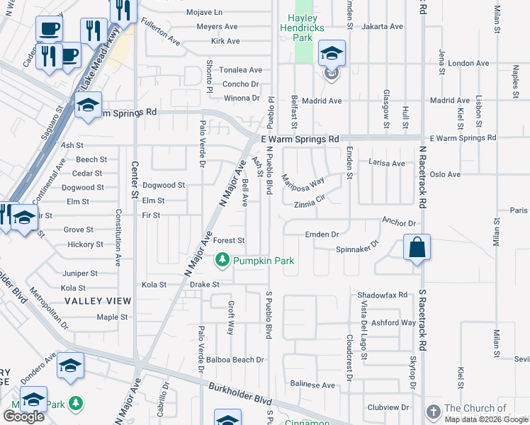 map of restaurants, bars, coffee shops, grocery stores, and more near 452 Ash Street in Henderson
