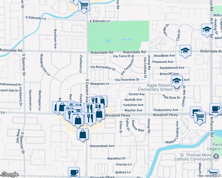 map of restaurants, bars, coffee shops, grocery stores, and more near 2881 Violet Lane in Henderson