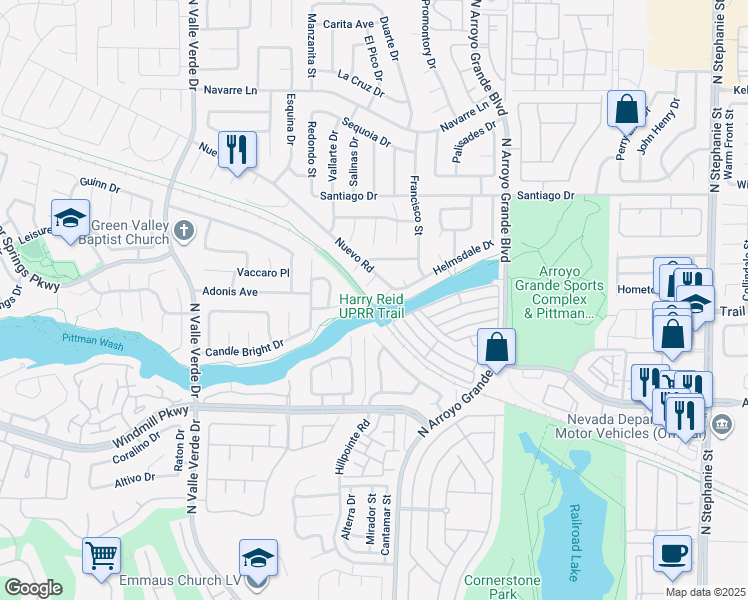 map of restaurants, bars, coffee shops, grocery stores, and more near 233 Mount Dana Court in Henderson