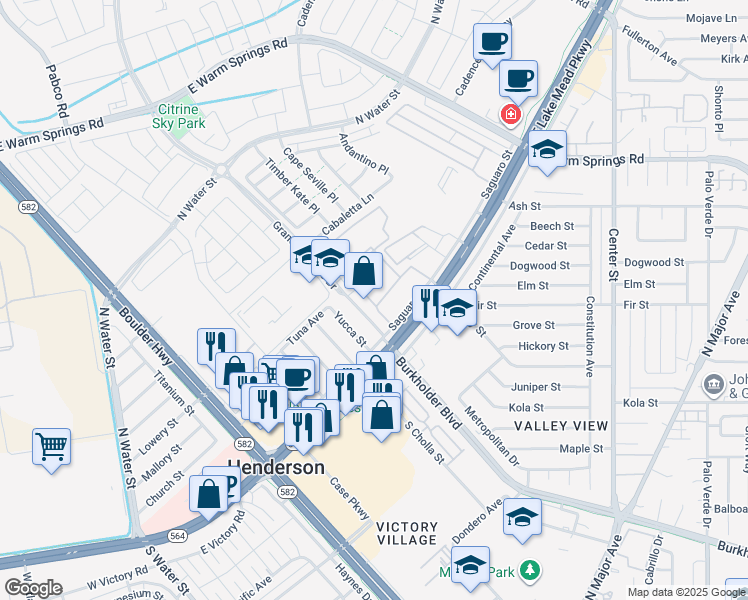 map of restaurants, bars, coffee shops, grocery stores, and more near 451 East Lake Mead Parkway in Henderson