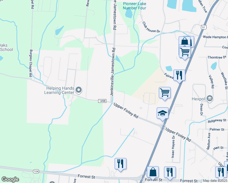 map of restaurants, bars, coffee shops, grocery stores, and more near 50 Jenkinsville-Jamestown Road in Dyersburg