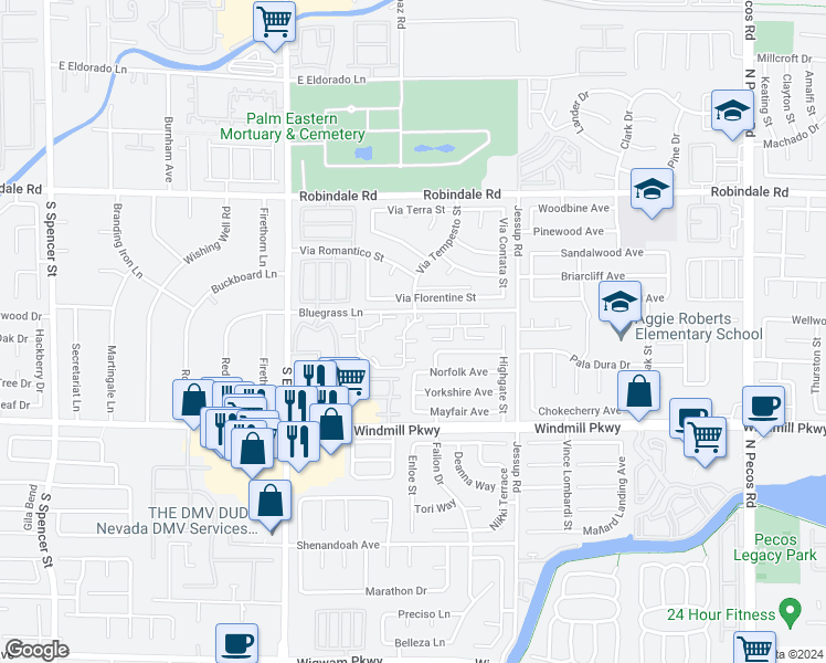 map of restaurants, bars, coffee shops, grocery stores, and more near 2894 Rosemary Court in Henderson