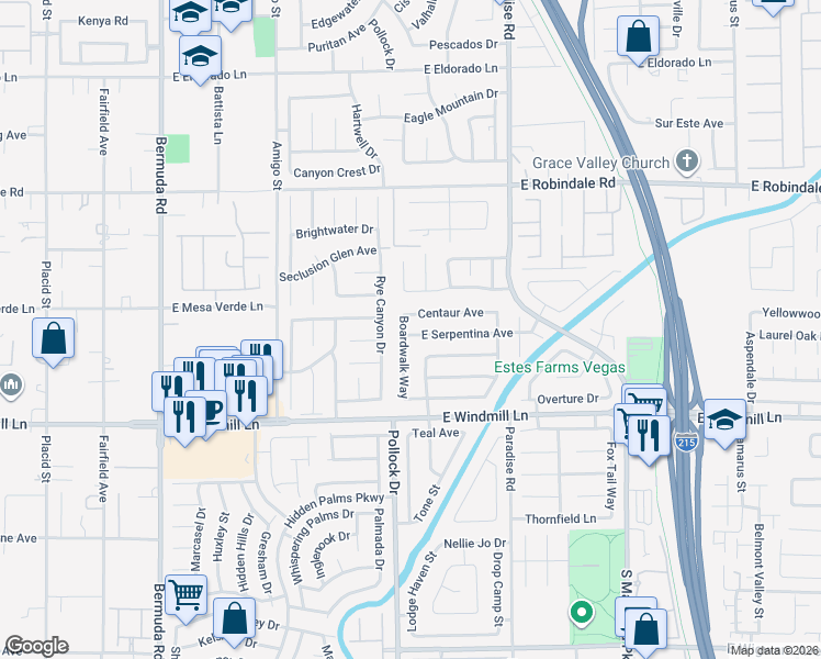map of restaurants, bars, coffee shops, grocery stores, and more near 843 East Serpentina Avenue in Las Vegas