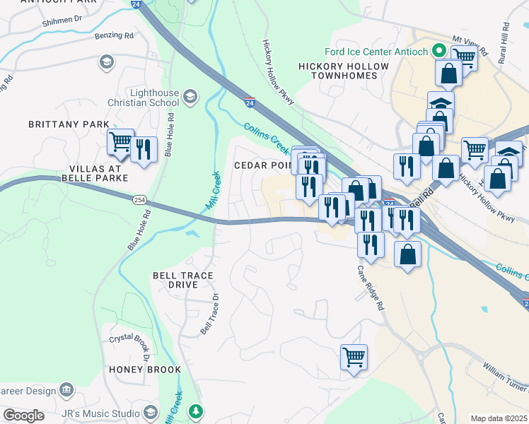 map of restaurants, bars, coffee shops, grocery stores, and more near 1307 Arbor Ridge Drive in Nashville