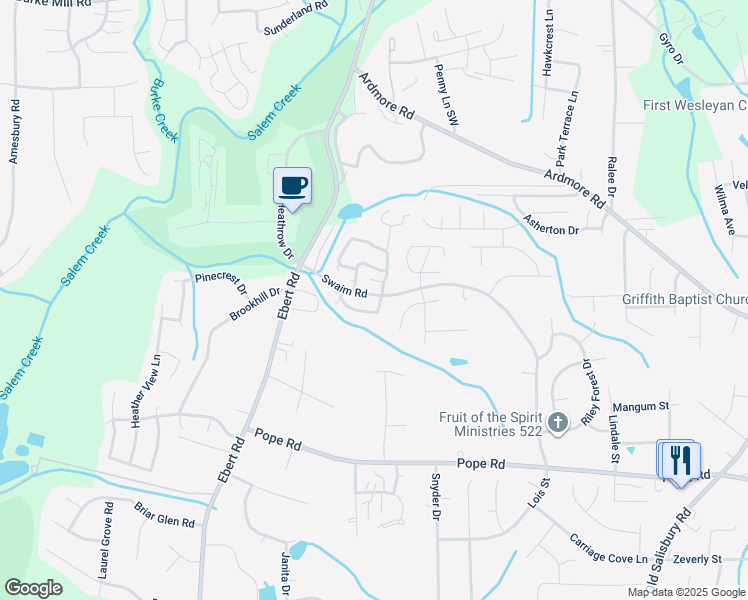 map of restaurants, bars, coffee shops, grocery stores, and more near 2008 Swaim Road in Winston-Salem