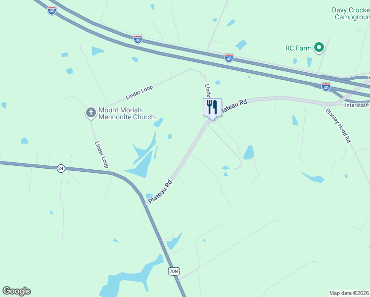map of restaurants, bars, coffee shops, grocery stores, and more near 7554 Plateau Road in Crossville