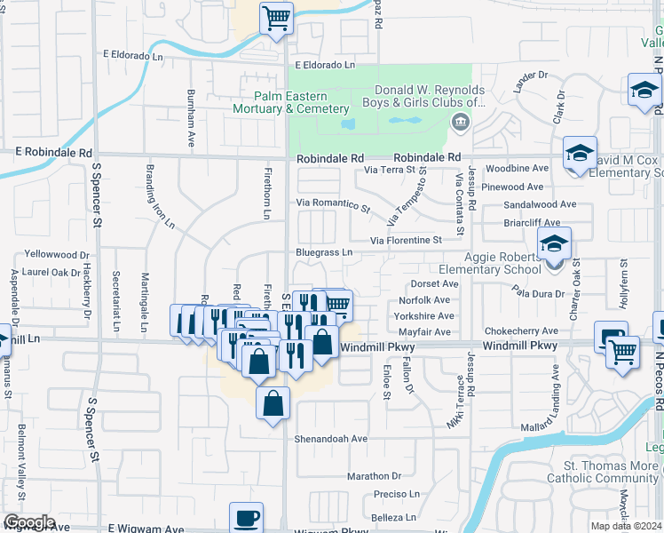 map of restaurants, bars, coffee shops, grocery stores, and more near 2897 Rosemary Court in Henderson