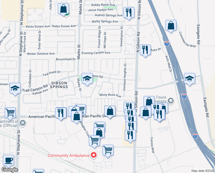 map of restaurants, bars, coffee shops, grocery stores, and more near 1036 Chaplet Court in Henderson