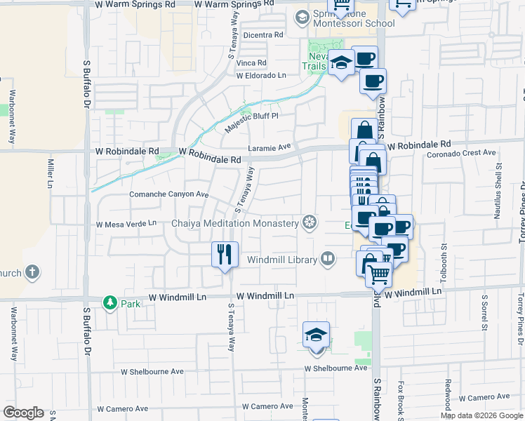map of restaurants, bars, coffee shops, grocery stores, and more near 7876 Galloping Hills Street in Las Vegas
