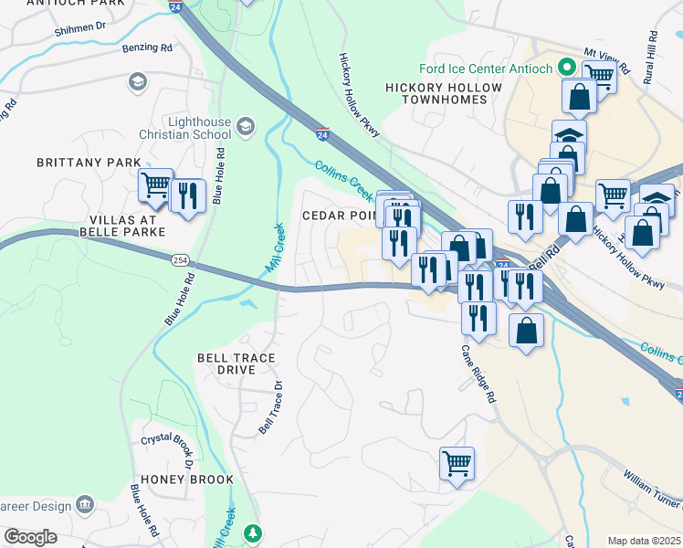 map of restaurants, bars, coffee shops, grocery stores, and more near 1307 Arbor Ridge Drive in Nashville