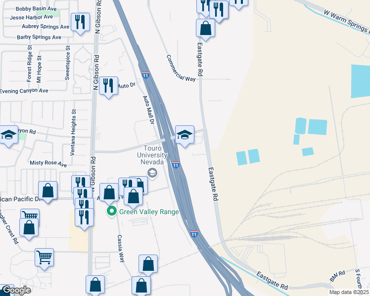 map of restaurants, bars, coffee shops, grocery stores, and more near 7777 Eastgate Road in Henderson