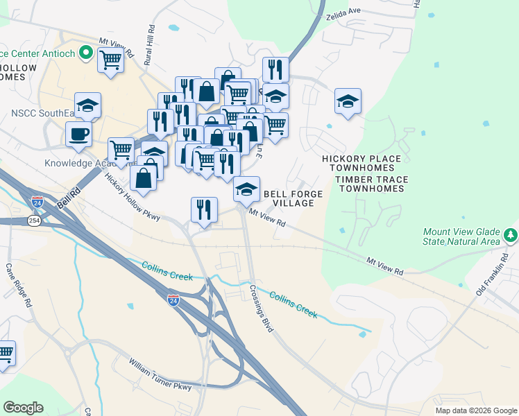 map of restaurants, bars, coffee shops, grocery stores, and more near 115 Beech Forge Drive in Nashville