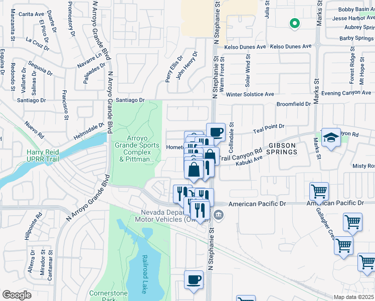 map of restaurants, bars, coffee shops, grocery stores, and more near 1421 Hometown Avenue in Henderson